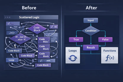 A before-and-after comparison graphic for a cybersecurity investigation tool or service. The left 'Before' side shows scattered document and file icons