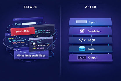 A before-and-after comparison graphic for a cybersecurity investigation tool or service. The left 'Before' side shows scattered document and file icons